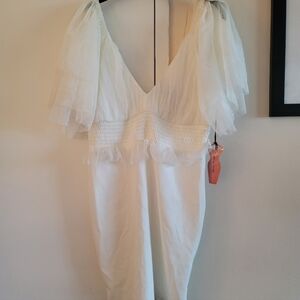 Haute monde size L white dress with chiffon frills nwt